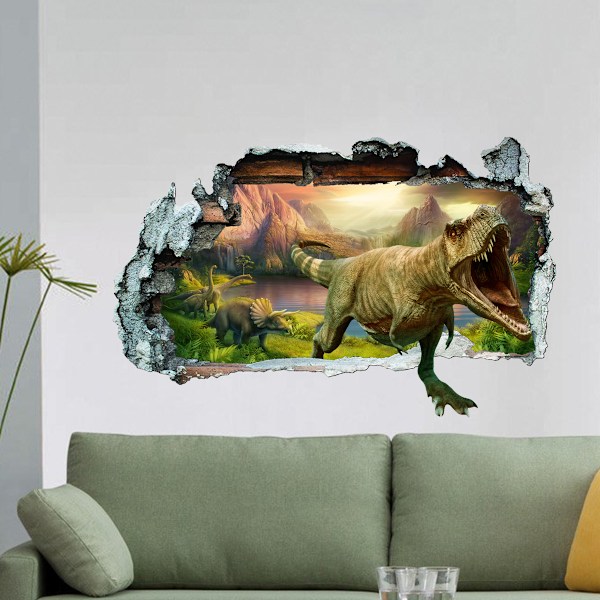 3D Dinosaur Wall Decals Break Through Large Dino Jungle Dinosaur