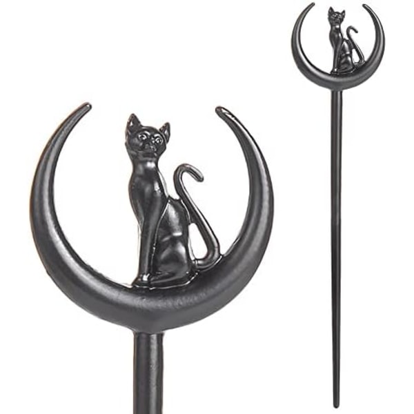 Cat Moon Hair Styling Pins Black Wicca Witch Hair Slide Renaissance Festival Hair Acceossories for Women Hair Stick