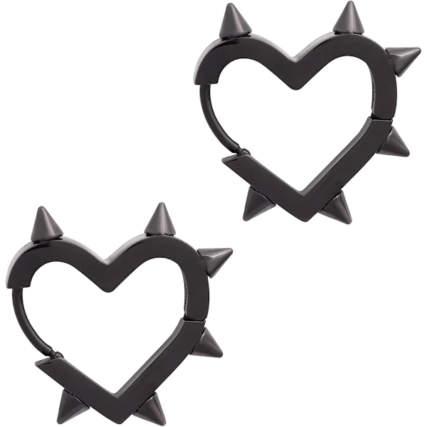 Svarta Spikörhängen, Huggie Hoop Hjärta Örhängen, Gotiska Örhängen, Punk Örhängen, Julsmyskegåva För Kvinnor