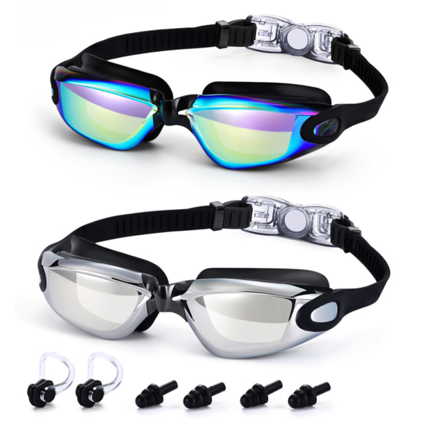 (A) Svømmebriller, 2-pakke svømmebriller for voksne menn, kvinner, ungdom