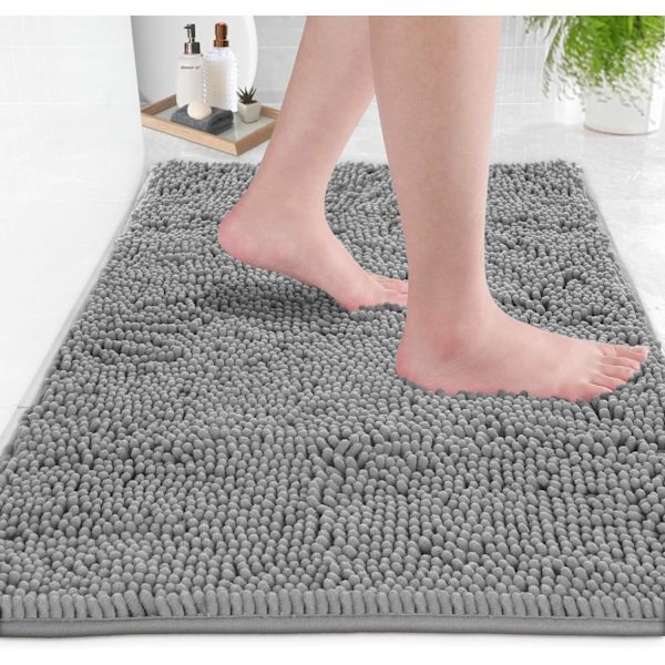 Badrumsmatta - Supersoft Plysch Badrumsmatta, Chenille Mikrofibermaterial, Superabsorberande Gray