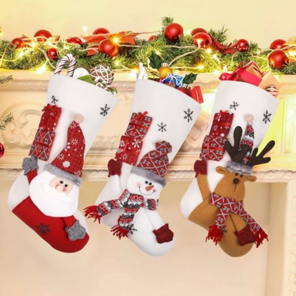 Personaliserede Jule Strømper 3 Styk Stor Hvid Hængende Jule Strømper Jule Støvle til Pejs Ornament, Dør