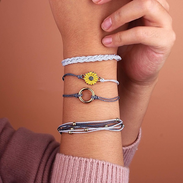 Handgjort Flätat Solrosrep Armband Rep Charm Boho Sur