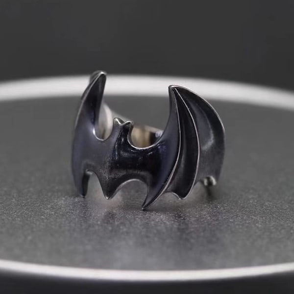 Fledermusringe til Mænd Kvinder Justerbar Sort Cool Punk Goth Åben Fledermausvinge Ringe Cosplay Halloween Smykker til Kæreste Brot