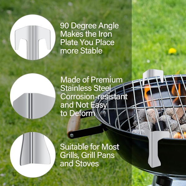 Sett med 4 avstandsstykker for bålpanne, universelle avstandsstykker i rustfritt stål, tilbehør for bålpanne, bålfat, kulegrill og grilldisk