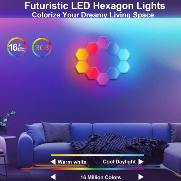 LED-seinäpaneeli (9,8x10,3x0,28 cm), LED-peliseinävalosovellus ja kaukosäädin, RGB-pelilamppu Deco