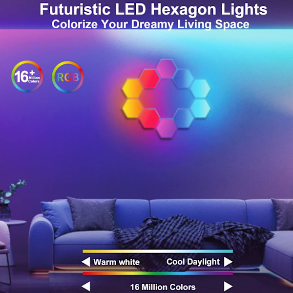LED-väggpanel (9,8x10,3x0,28 cm), LED-spelvägglampa App och fjärrkontroll, RGB-spellampa Deco