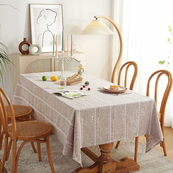 135*200cm Lantlig Stil Linneduk, Skrynkelresistent Tvättad Matbord Duk för Rektangulära Bord - Ljus