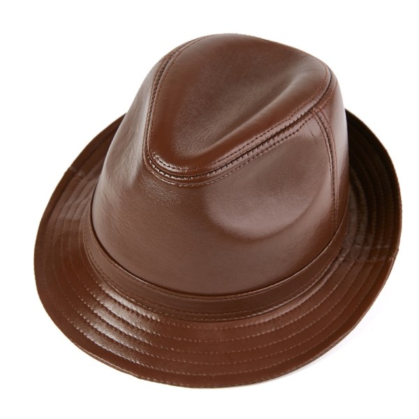 (Ruskea) Miesten synteettinen nahkainen Trilby-hattu