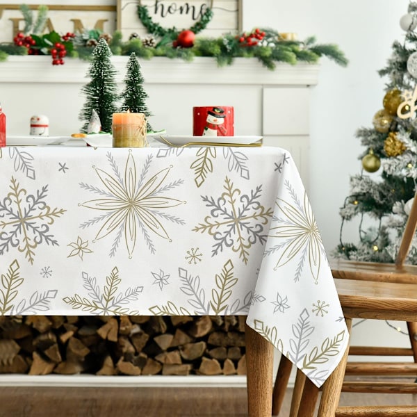 140×220×1cm Julduk 60×84 tum, Enkel Snögubbe Tvättad Bordduk för Fest Picknick Middag Dekoration