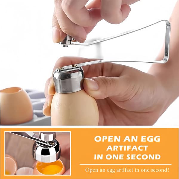 Eggeskallåpner i rustfritt stål, manuell eggkutter, eggeskallkutter, eggplukker, lett å bruke, eggåpner, eggknekker, kokt eggkutter, eggkutter
