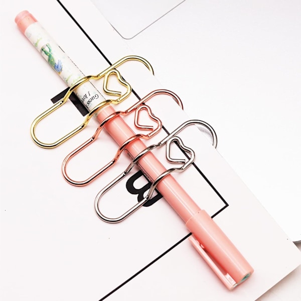 12 stk. Metal Penneholder Clips til Notesbog, Planlægningstilbehør, 72mm Hjerte Papirclips