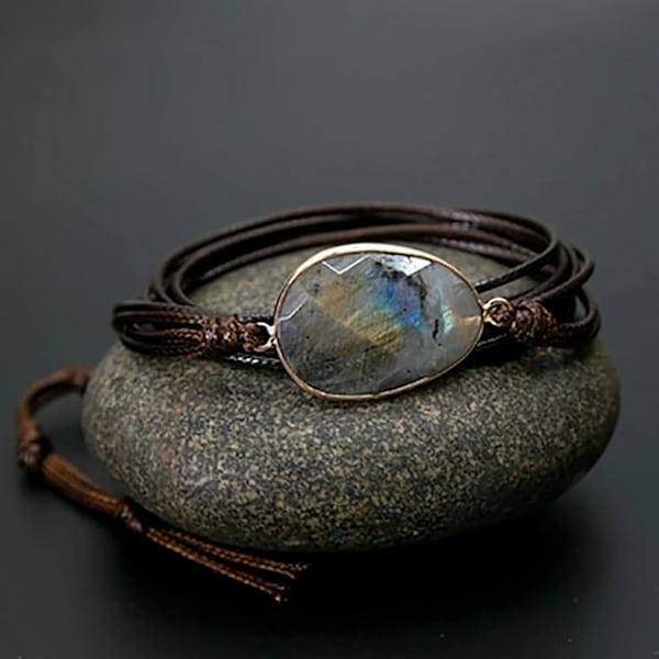 1 stk. Kvinders Boho Håndlavet Natursten Krystal Læderperle Wrap Armbåndskollektion