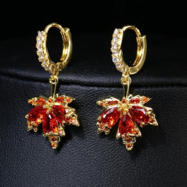 Efterårsøreringe Rhinestone Orange Øreringe Krystal Drop Efterårsøreringe Perfekt Smykke Maple Leaf Øreringe til KvinderTak