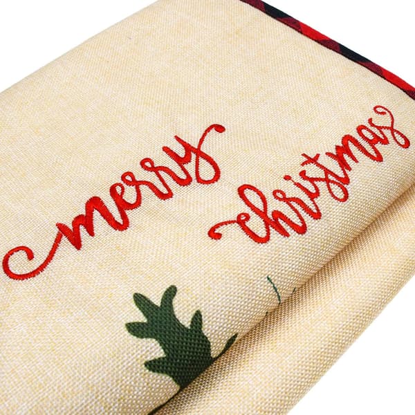 Jute juleløper, brodert God jul, rød T