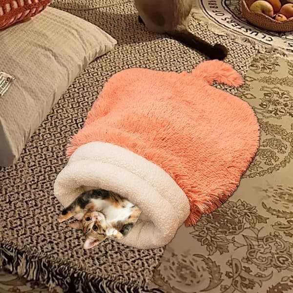 pc Katte sovepose, blød og varm plys hule, semi-lukket vinter katteseng med hale design