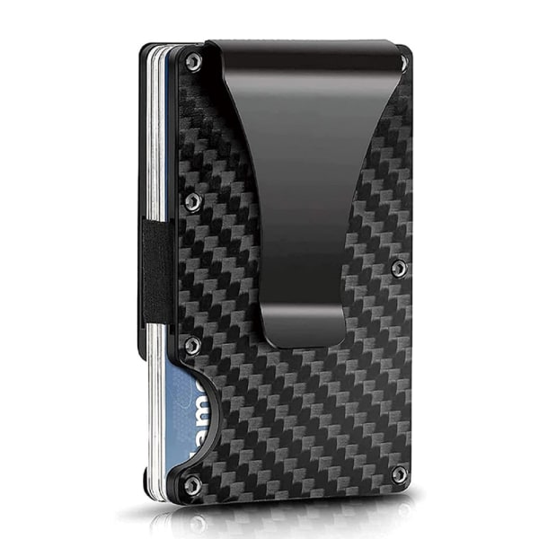 8,6 x 5,4 x 1,2 cm Carbon Fiber kreditkortholder med metal pengeklemme, slank RFID-blokeringskortholder