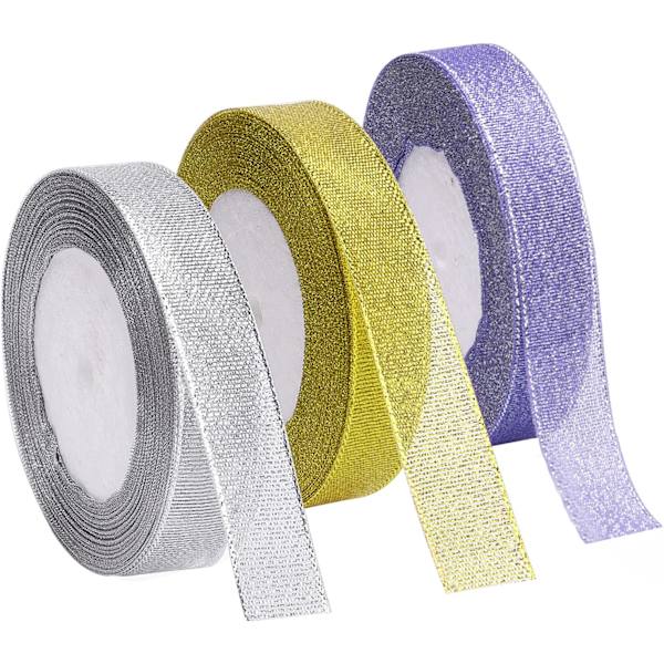 3 rullar metallisk glitterband för presentinslagning födelsedag Holida