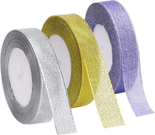 3 ruller metallisk glitterbånd for gaveinnpakning bursdag Holida