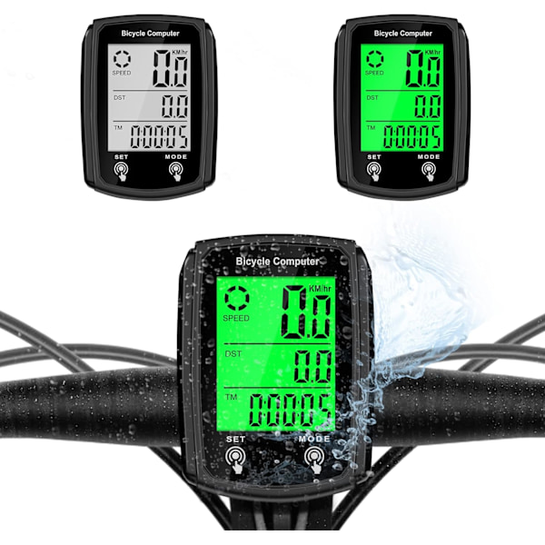 Cykelcomputer og cykelkilometertæller med ledning MPH KM/H Cykel speedometer med automatisk opvågning Cykelhastighedsmåler LCD-display & enkelt kilometertal & Multi-F