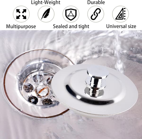 Universal Badekarsprop, Køkkenvaskprop til 42-44mm, Afløbsprop til badekar i rustfrit stål, Badeværelsesvaskprop med let greb, Udskiftningsafløbsprop