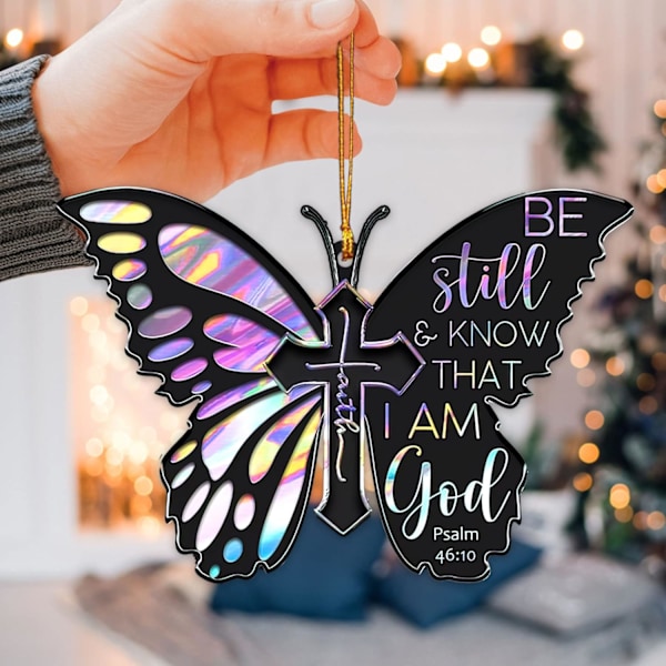 (Svart) Akryl Tara Taka Butterfly Cross Kristent 2D Flat Bakspeil Tilbehør Jul