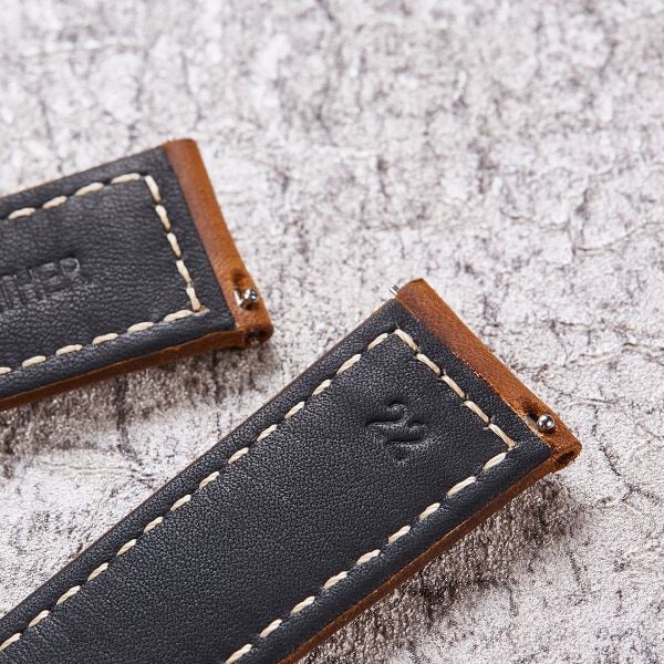 Handmade leather strap, 22 mm leather strap with stainless s