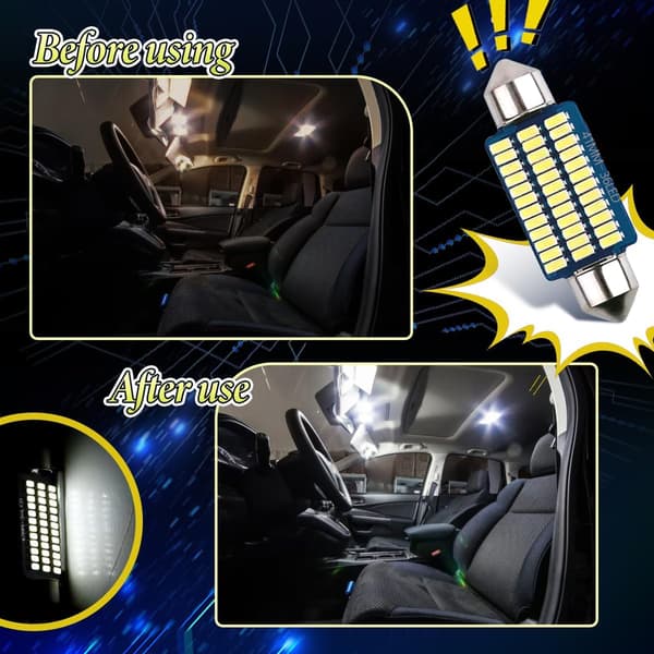 10 STK Bil LED-lys, interiør bil LED, 41MM, hvitt lys, egnet for de fleste biler