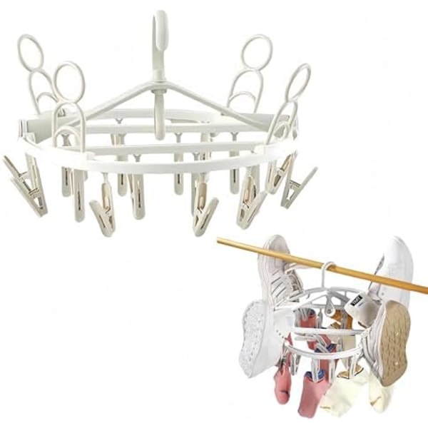 Foldable Laundry Clips for Drying Clothes, 24 clothespins 360° Rotatable Clothes Drying Rack,Plastic drip Hanger Drying