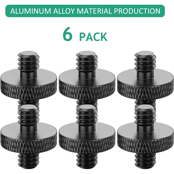 6 stk (svart) 1/4 til 1/4 hannkamera skrue adapter for DSLR kamera skuldermontering kamera bur lys S
