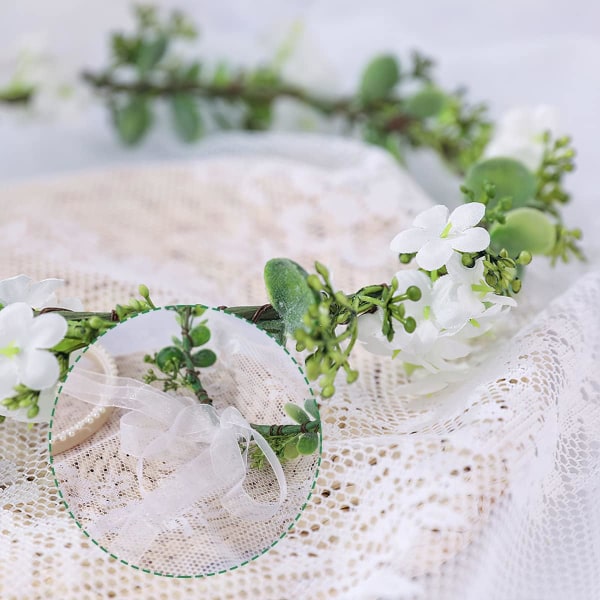 Blomsterkrans til hår, Boho kunstig brudeblomstkrans til pige kvinder, hvid blomst C