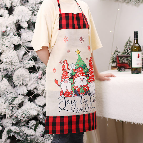 1 st jultomteförkläde (randigt), tvättbart haklappsförkläde för vuxna i köket med tomtemönster för kök