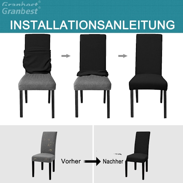 (Svart) Spisestoltrekk 6-pakning Premium Vanntett Elastisk Høy Stolhett for Spisestue Remo