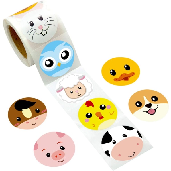 Farm Animal Cartoon Sticker Søt perforert 1,5 tommer 500 stykker pr
