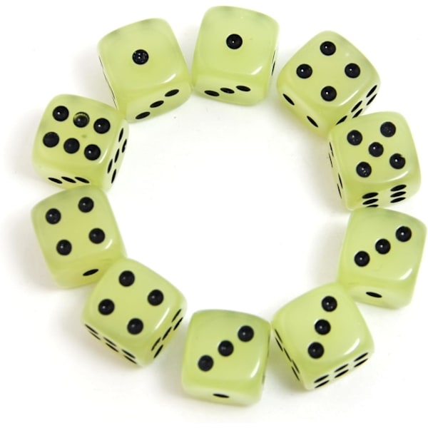 10-pak D6 sekssidede glødende terninger til DND, MTG, RPG, Tenzi, Farkle, Yahtzee, Bunco, matematikundervisning, bordspil