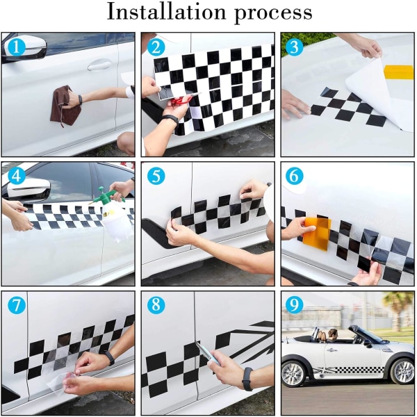 (Sort) 1 par 18cm Racing Ternet Flag Side Stripe Stickers Gitter Grid Stripe Grafik Vandtæt