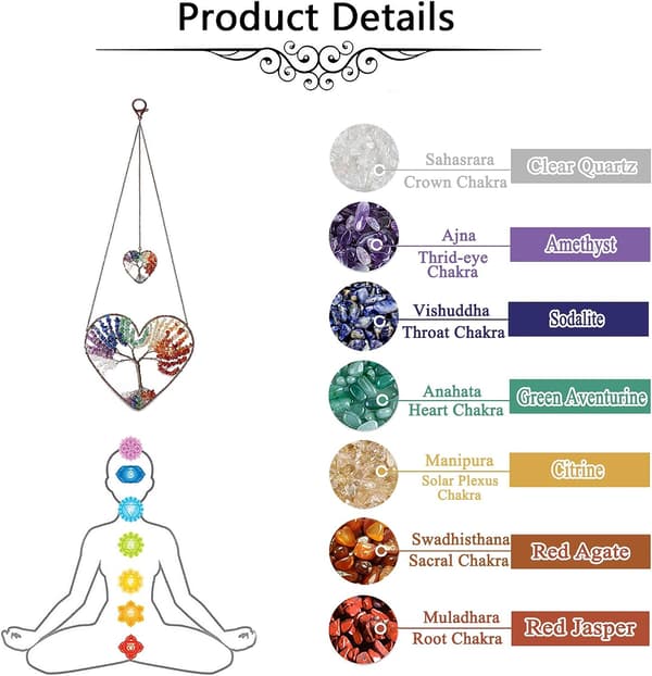 7 Chakra Healing Crystal Tree of Life Hanging Ornament Wire Quart