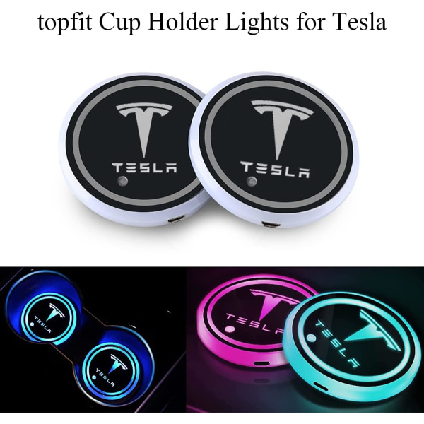 Set med 2 LED-kopphållare för Tesla Model 3/Y/S/X, 7 Light Co