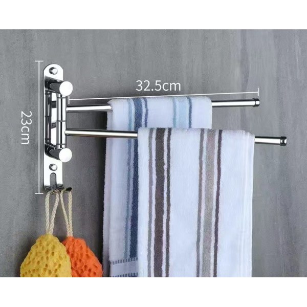 Håndklædeholder til badeværelse med 2 180° roterende stænger SUS304 Håndklædetørrer i rustfrit stål Vægmonteret håndklæde