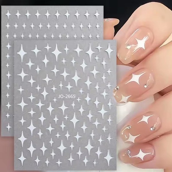 8 Ark Stjärn-Nagelstickers för Nagelkonst 3D Glitter Stjärna Glänsande Guld Silver Vit Svart Stjärnor Nagelkonst Sticker Stjärnljus Nageldesign Nageltillbehör Stjärna