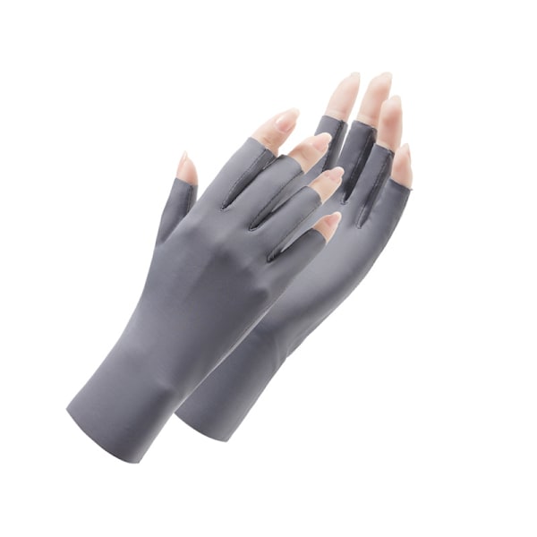 2 Par Dame Fingerløse Handsker Sommer UV Beskyttelse Handsker Cool Ice Silk Handske Pink and Gray