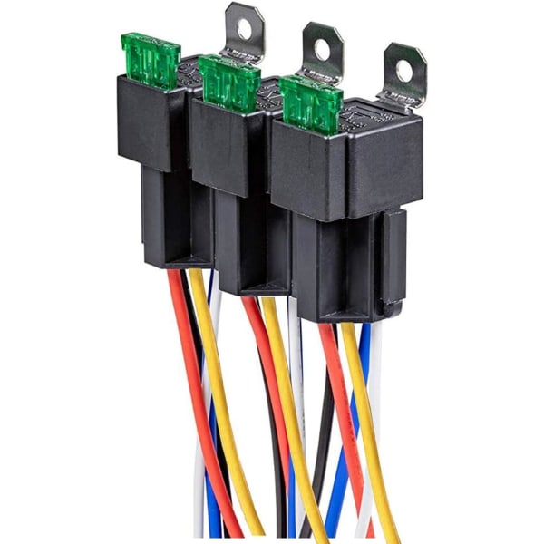 3 stk. 12V Bilrelæ, 5-polet SPDT med 30A ATO/ATC Bladsikring