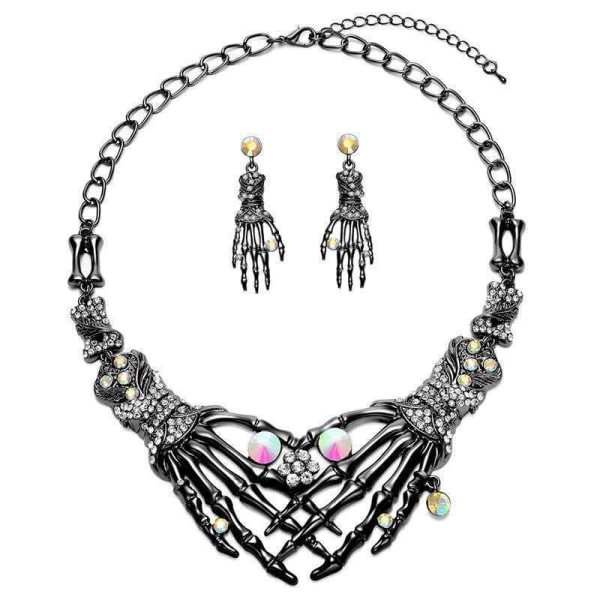 Halloween Punk Necklace Earrings Set Hypoallergenic Gothic Skull Skeleton Choker Necklace Earrings J