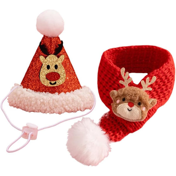 2 stk Katt Julenissehatt med skjerf Julehatter for katter Bare Kjæledyr Julenisse Rein Kawaii Bonnet Kostyme for Valp Ra
