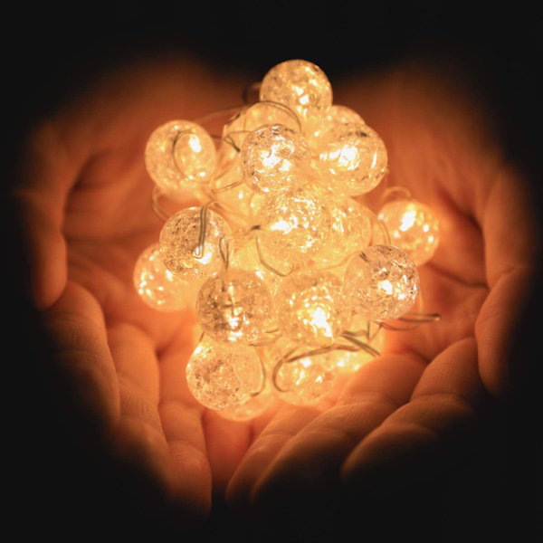 Globla ljusslingor för sovrum, dekorativa lampor, julbelysning, 10ft 30 LED mjuk vit spricka