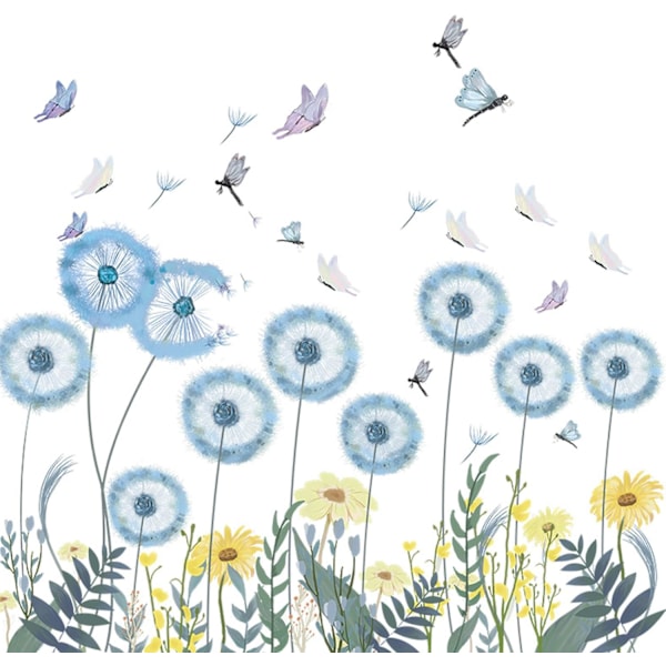 Blå Maskros Väggdekaler Fjäril Blommor Väggdekal Blå Blommor Väggdekaler för Vardagsrum Sovrum