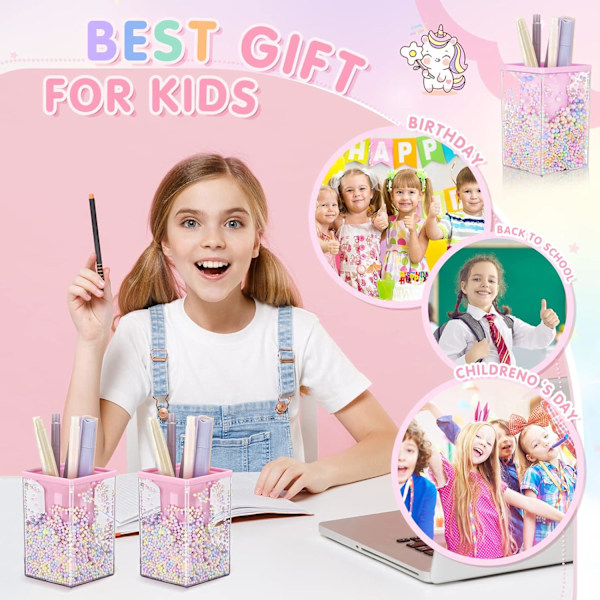 (Pink) Sæt med 2 Søde Boble Penneholdere Multifunktionel Skrivebords Opbevaringsboks Tilbage til Skole Gave Kawaii O