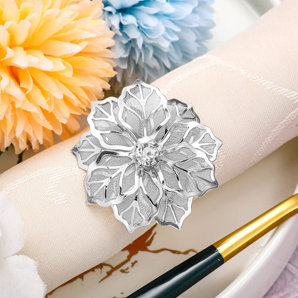 12 stk. Hule Blomst Servietringe Legering Blomster Rhinestone Servietholdersæt Pynt Fint Husholdning til Jul
