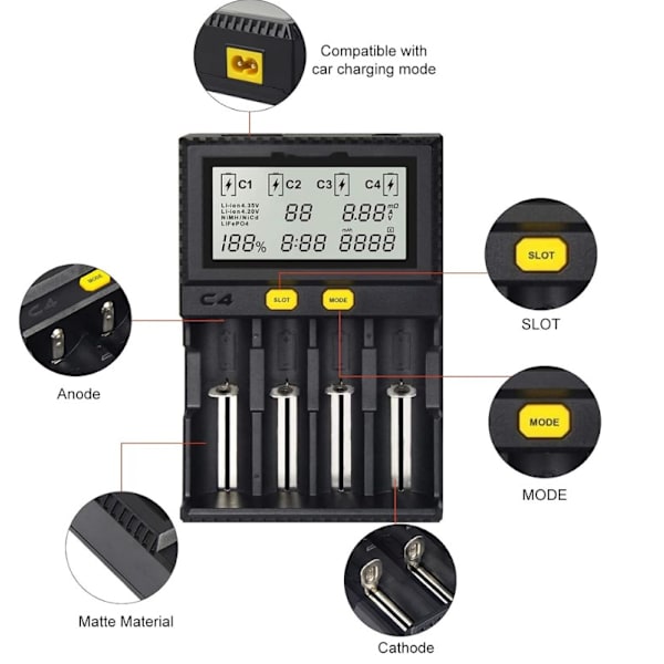 18650 Universell intelligent batteriladdare med LCD-display för NI-MH, NI-CD, AA, AAA, 14500, 18350