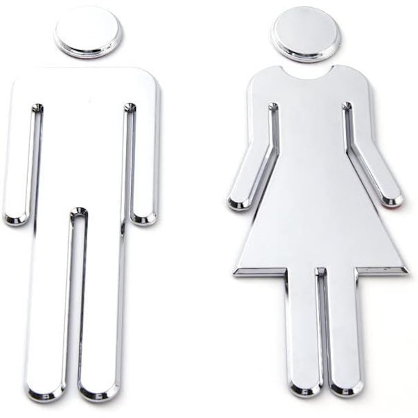 Sølv Toiletskilte Toiletskilte til Badeværelse, 1 Par Dørnavneskilte Toiletskilte Stickers Signage Sym